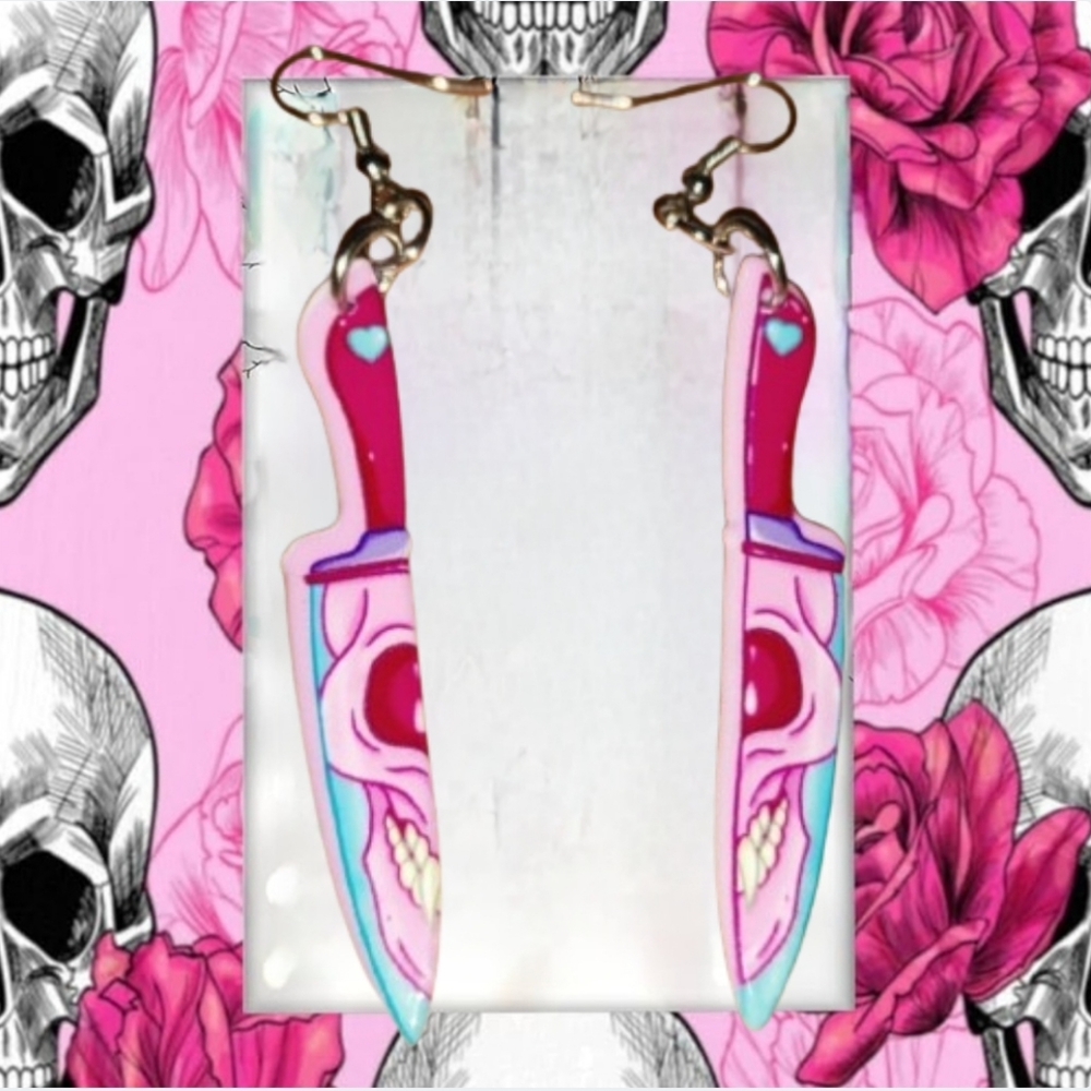 Skull knife earrings